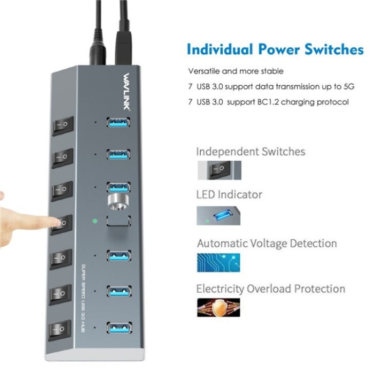 WAVLINK UH3076 5Gbps 7-port USB 3.0 Hub with Independent Switch and LED Indicator(US Plug) - free shipping - PMC Jewellery - Order now!