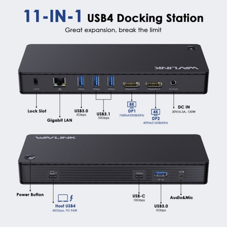 WAVLINK UTD22 Support 96W Laptop Charging USB4 Docking Station Dual Monitor USB-C Hub(US Plug) - free shipping - PMc TechLife - Order now!