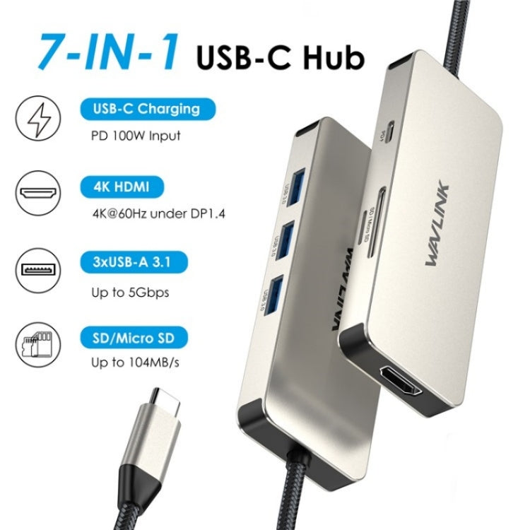 WAVLINK UHP3416 7-in-1 PD100W Charging SD / TF Card Reader 4K HD Type-C Docking Station(Grey) - free shipping - PMC Jewellery - Order now!