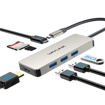 WAVLINK UHP3416 7-in-1 PD100W Charging SD / TF Card Reader 4K HD Type-C Docking Station(Blue) - USB HUB by WAVLINK | Online Shopping South Africa | PMC Jewellery | Buy Now Pay Later Mobicred