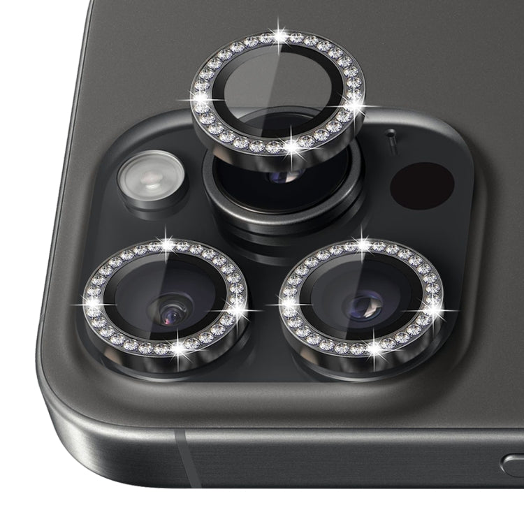 For iPhone 16 Pro / 16 Pro Max NORTHJO Rhinestone Camera Lens Protector Tempered Glass Metal Ring Film(Graphite) - iPhone 16 Pro Max Tempered Glass by NORTHJO | Online Shopping South Africa | PMC Jewellery | Buy Now Pay Later Mobicred