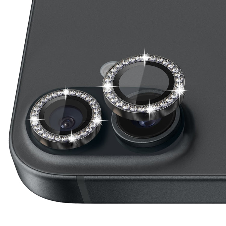 For iPhone 16 / 16 Plus NORTHJO Rhinestone Camera Lens Protector Tempered Glass Metal Ring Film(Graphite) - iPhone 16 Tempered Glass by NORTHJO | Online Shopping South Africa | PMC Jewellery | Buy Now Pay Later Mobicred