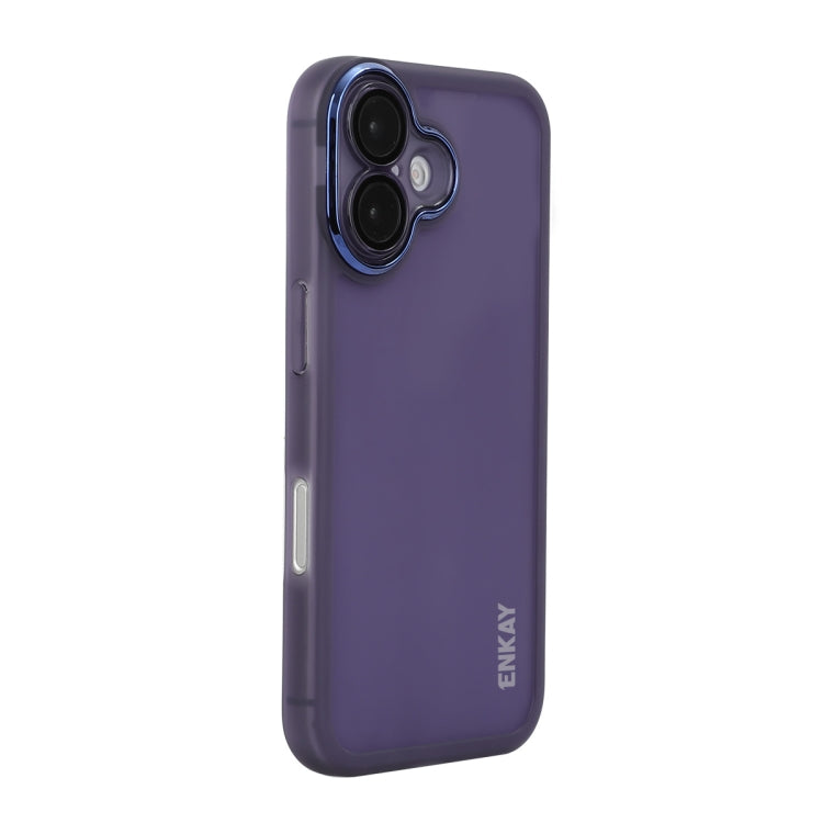 For iPhone 16 ENKAY Hat-Prince Translucent Matte TPU Phone Case with Lens Film(Purple) - iPhone 16 Cases by ENKAY | Online Shopping South Africa | PMC Jewellery | Buy Now Pay Later Mobicred