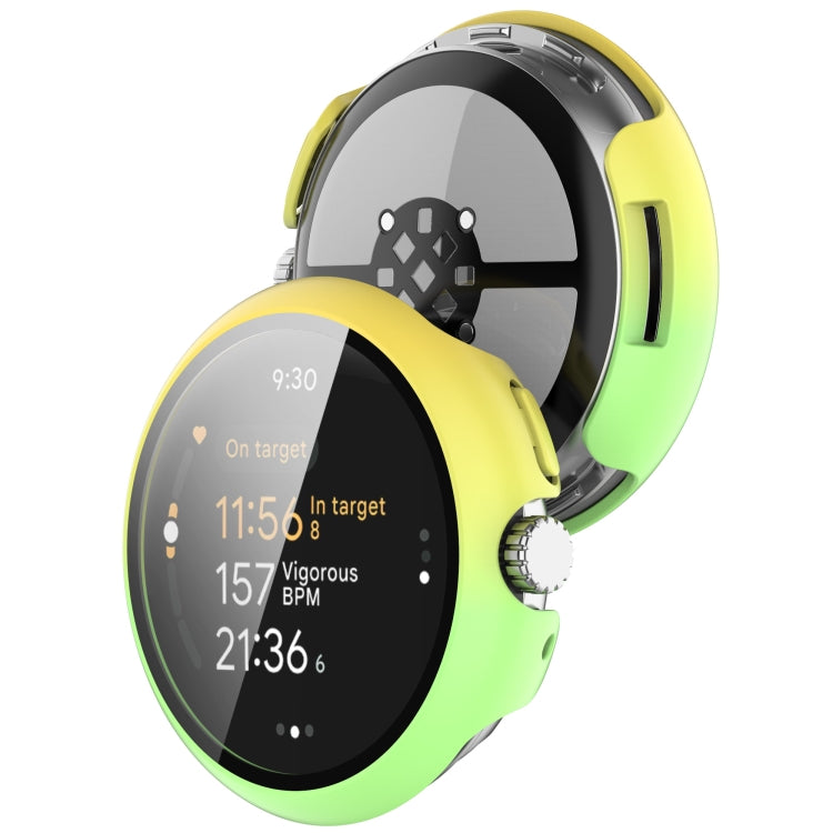 For Google Pixel Watch 3 41mm PC + Tempered Film Integrated Watch Protective Case(Yellow+Green) - Watch Cases by PMC TechLife | Online Shopping South Africa | PMC TechLife | Buy Now Pay Later Mobicred