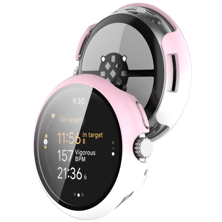 For Google Pixel Watch 3 41mm PC + Tempered Film Integrated Watch Protective Case(Pink+White) - Watch Cases by PMC TechLife | Online Shopping South Africa | PMC TechLife | Buy Now Pay Later Mobicred
