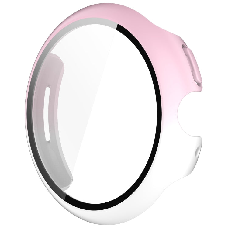 For Google Pixel Watch 3 45mm PC + Tempered Film Integrated Watch Protective Case(Pink+White) - Watch Cases by PMC TechLife | Online Shopping South Africa | PMC TechLife | Buy Now Pay Later Mobicred