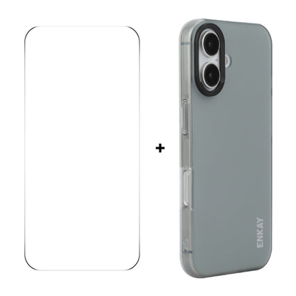 For iPhone 16 Plus ENKAY Hat-Prince Translucent Matte TPU Phone Case + 9H Big Arc Edge Film(Grey) - iPhone 16 Plus Cases by ENKAY | Online Shopping South Africa | PMC Jewellery | Buy Now Pay Later Mobicred