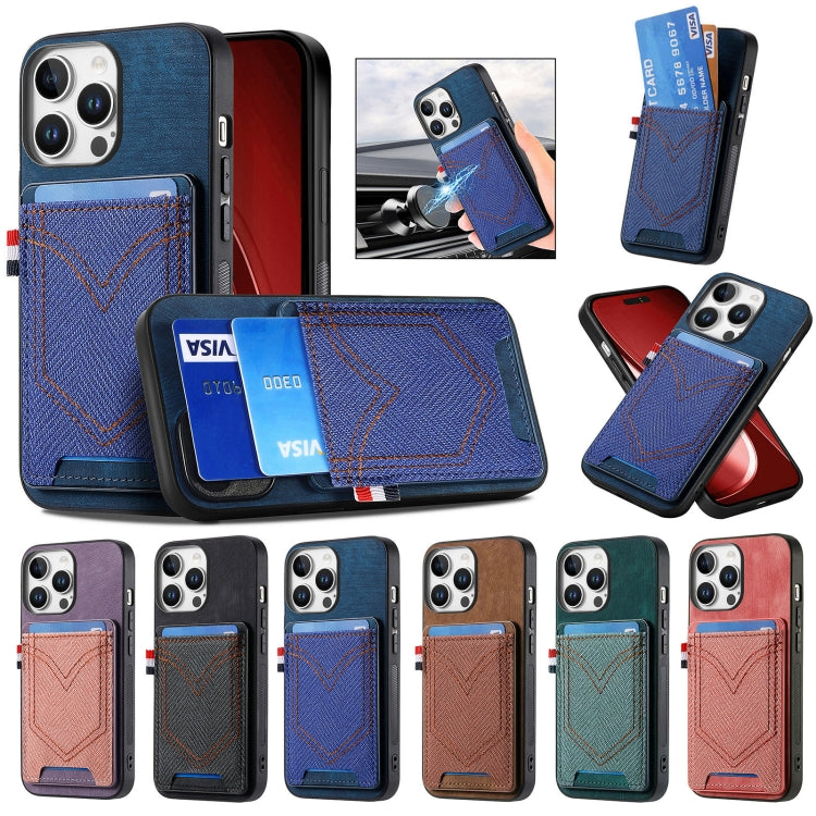 For iPhone 16e Denim Texture Leather Skin Phone Case with Card Slot(Purple) - iPhone 16e Cases by PMC TechLife | Online Shopping South Africa | PMC TechLife | Buy Now Pay Later Mobicred