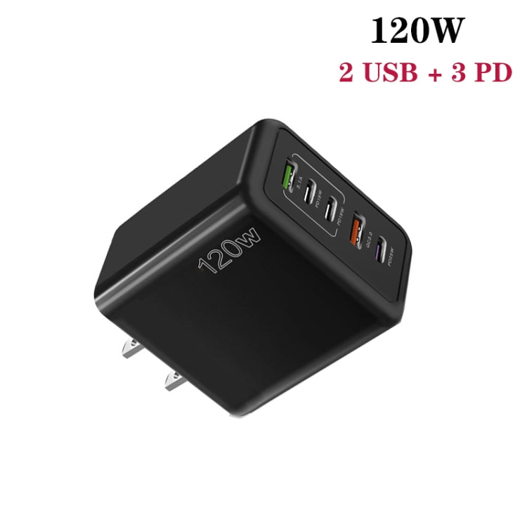 120W 3 PD Type-C Dual USB Multi Port Quick Charger for Mobile Phones, US Plug(Black) - USB Charger by PMC Jewellery | Online Shopping South Africa | PMC Jewellery | Buy Now Pay Later Mobicred