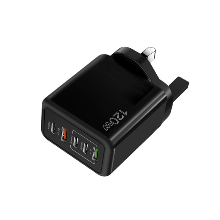 120W 3 PD Type-C Dual USB Multi Port Charger for Mobile Phones, UK Plug(Black) - USB Charger by PMC Jewellery | Online Shopping South Africa | PMC Jewellery | Buy Now Pay Later Mobicred