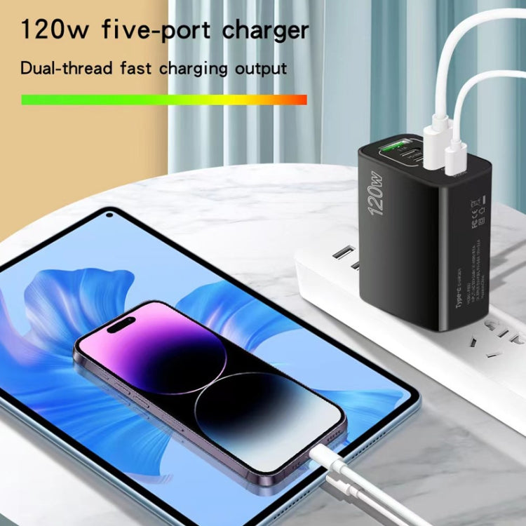 120W 3 PD Type-C Dual USB Multi Port Charger for Mobile Phones, UK Plug(Black) - USB Charger by PMC Jewellery | Online Shopping South Africa | PMC Jewellery | Buy Now Pay Later Mobicred