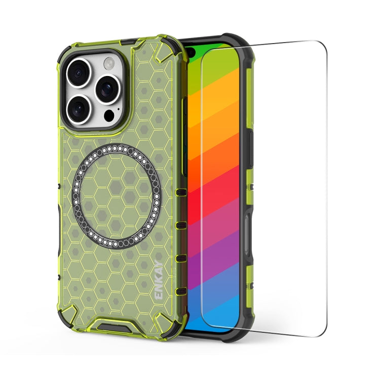 For iPhone 16 Pro Max ENKAY Hat-Prince Honeycomb MagSafe Shockproof Phone Case with Large Arc Edge Film(Green) - iPhone 16 Pro Max Cases by ENKAY | Online Shopping South Africa | PMC Jewellery | Buy Now Pay Later Mobicred