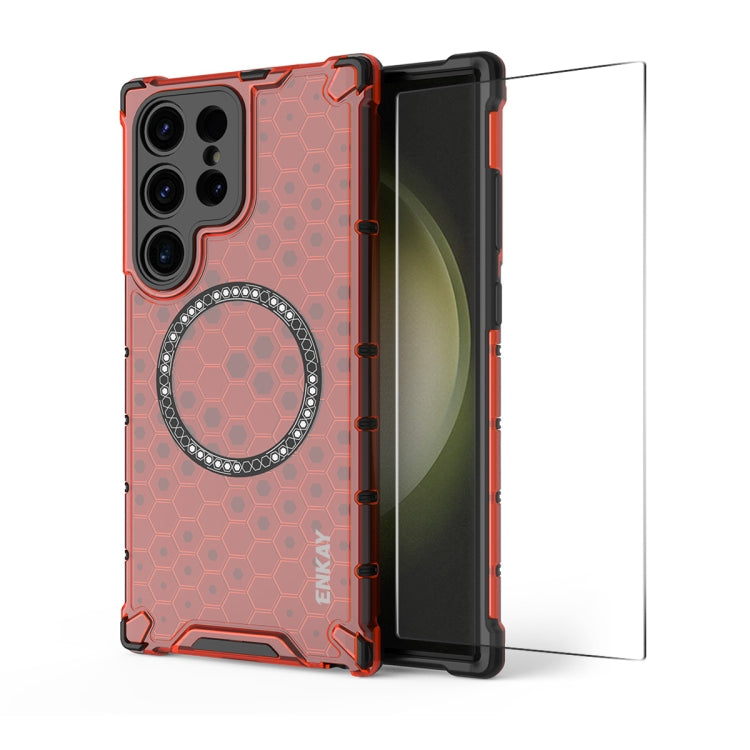 For Samsung Galaxy S24 Ultra 5G ENKAY Hat-Prince Honeycomb MagSafe Shockproof Phone Case with 0.18mm Film(Red) - free shipping - PMC Jewellery - Order now!