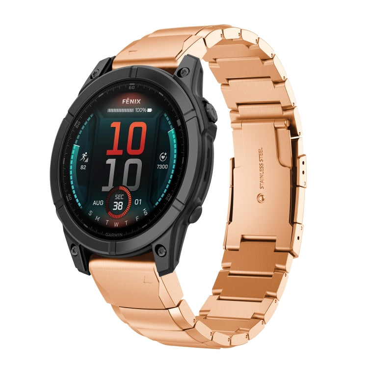 For Garmin Fenix 8 AMOLED 51mm Tortoise Shell 26mm Stainless Steel Watch Band(Rose Gold) - free shipping - PMC TechLife - Order now!