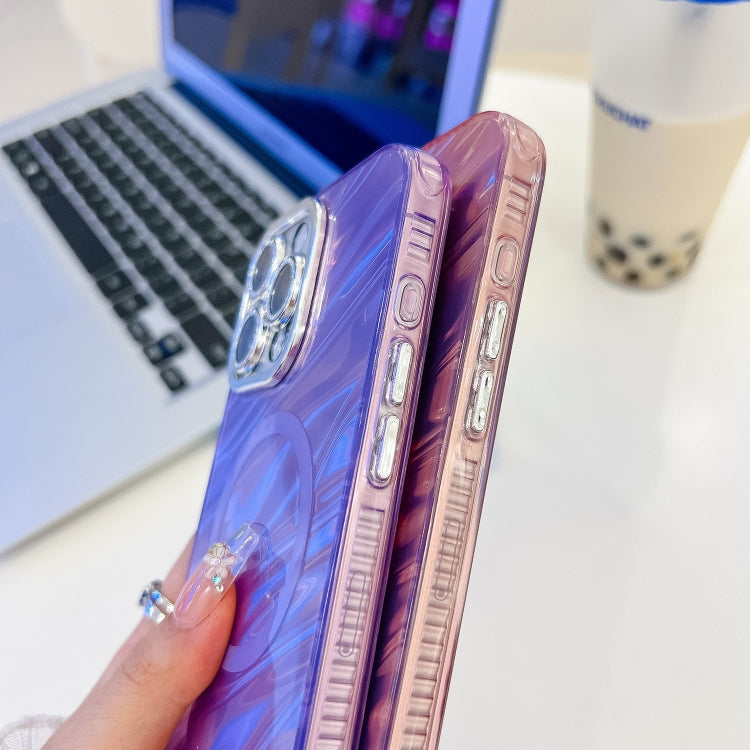 For iPhone 16 Pro Max Plating Texture Wristband MagSafe TPU Phone Case with Glitter Lens Film(White Water Ripples) - free shipping - PMC Jewellery - Order now!