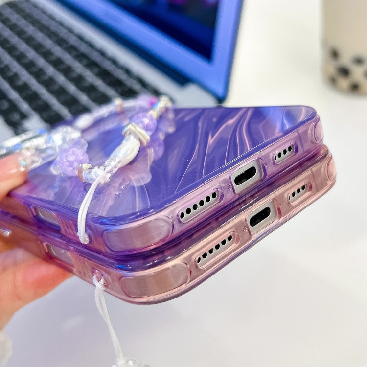 For iPhone 16 Pro Max Plating Texture Wristband MagSafe TPU Phone Case with Glitter Lens Film(White Water Ripples) - free shipping - PMC Jewellery - Order now!