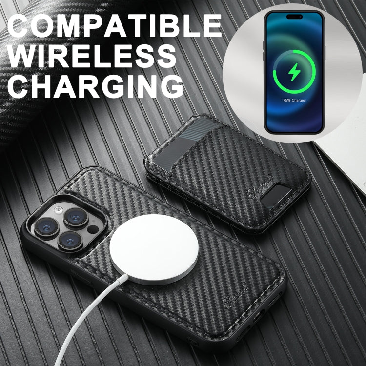 For iPhone 15 Pro Suteni TXWH18 Carbon Fiber Texture Detachable Wallet MagSafe Phone Case(Black) - free shipping - PMC Jewellery - Order now!
