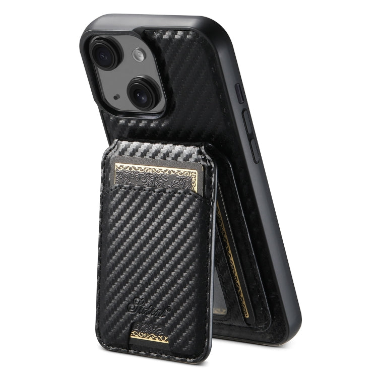 For iPhone 14 Plus Suteni TXWH18 Carbon Fiber Texture Detachable Wallet MagSafe Phone Case(Black) - free shipping - PMC Jewellery - Order now!