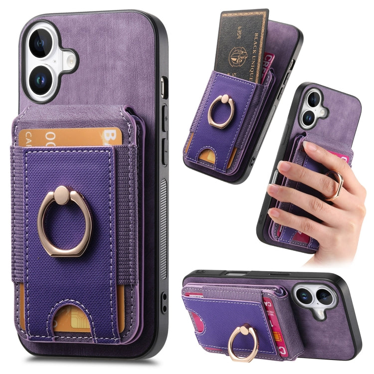 For iPhone 16 Retro Splitable Magnetic Stand Card Bag Leather Phone Case(Purple) - iPhone 16 Cases by PMC Jewellery | Online Shopping South Africa | PMC Jewellery | Buy Now Pay Later Mobicred