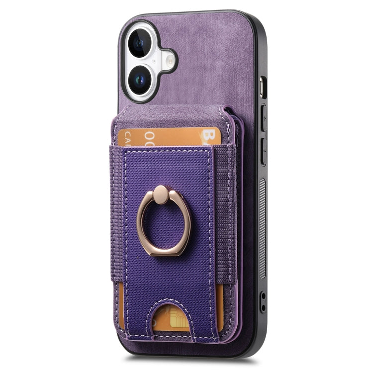 For iPhone 16 Retro Splitable Magnetic Stand Card Bag Leather Phone Case(Purple) - iPhone 16 Cases by PMC Jewellery | Online Shopping South Africa | PMC Jewellery | Buy Now Pay Later Mobicred