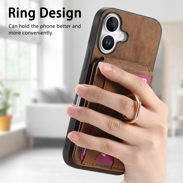 For iPhone 16 Retro Splitable Magnetic Stand Card Bag Leather Phone Case(Brown) - iPhone 16 Cases by PMC Jewellery | Online Shopping South Africa | PMC Jewellery | Buy Now Pay Later Mobicred