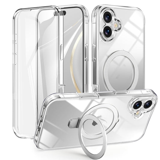 For iPhone 16 Plus Skin Feel MagSafe Holder 360 Full Body Phone Case(Transparent) - iPhone 16 Plus Cases by PMC Jewellery | Online Shopping South Africa | PMC Jewellery | Buy Now Pay Later Mobicred