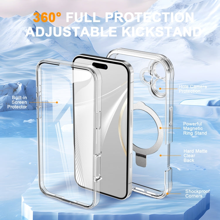 For iPhone 16 Plus Skin Feel MagSafe Holder 360 Full Body Phone Case(Transparent) - iPhone 16 Plus Cases by PMC Jewellery | Online Shopping South Africa | PMC Jewellery | Buy Now Pay Later Mobicred