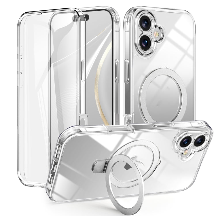 For iPhone 16 Skin Feel MagSafe Holder 360 Full Body Phone Case(Transparent) - iPhone 16 Cases by PMC Jewellery | Online Shopping South Africa | PMC Jewellery | Buy Now Pay Later Mobicred