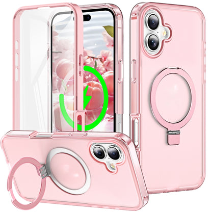 For iPhone 16 Plus Frosted Skin Feel MagSafe Holder 360 Full Body Phone Case(Pink) - iPhone 16 Plus Cases by PMC Jewellery | Online Shopping South Africa | PMC Jewellery | Buy Now Pay Later Mobicred