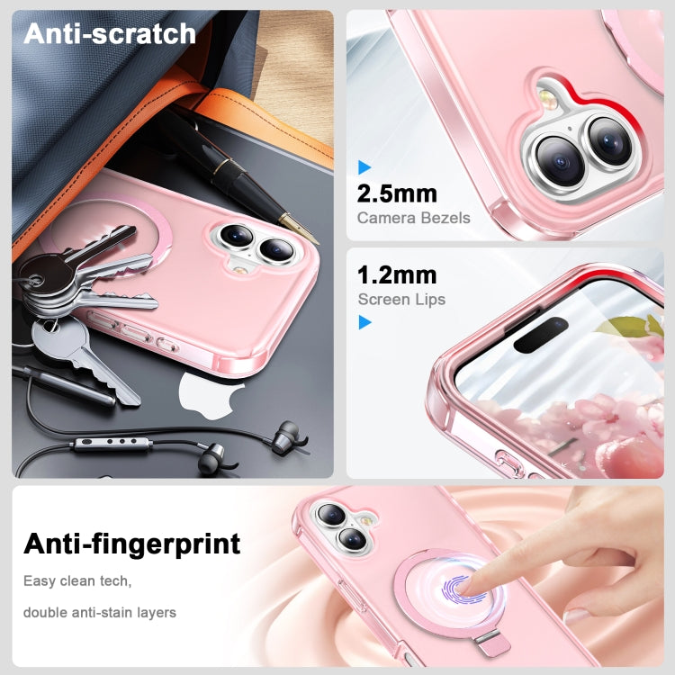 For iPhone 16 Plus Frosted Skin Feel MagSafe Holder 360 Full Body Phone Case(Pink) - iPhone 16 Plus Cases by PMC Jewellery | Online Shopping South Africa | PMC Jewellery | Buy Now Pay Later Mobicred