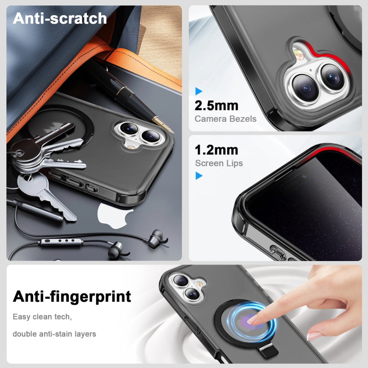 For iPhone 16 Plus Frosted Skin Feel MagSafe Holder 360 Full Body Phone Case(Black) - free shipping - PMC Jewellery - Order now!