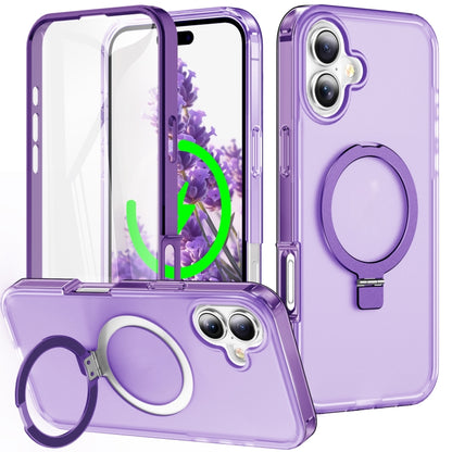 For iPhone 16 Plus Frosted Skin Feel MagSafe Holder 360 Full Body Phone Case(Purple) - iPhone 16 Plus Cases by PMC Jewellery | Online Shopping South Africa | PMC Jewellery | Buy Now Pay Later Mobicred