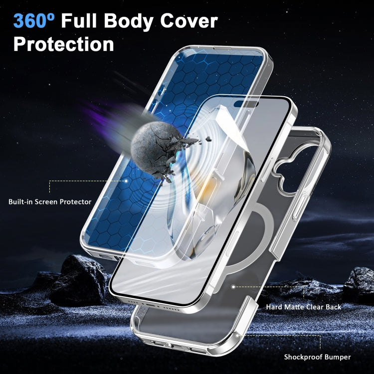 For iPhone 16 Plus Frosted Skin Feel MagSafe Holder 360 Full Body Phone Case(Transparent) - iPhone 16 Plus Cases by PMC Jewellery | Online Shopping South Africa | PMC Jewellery | Buy Now Pay Later Mobicred