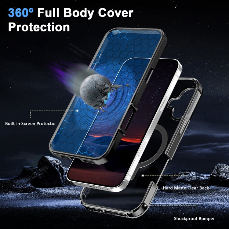 For iPhone 16 Frosted Skin Feel MagSafe Holder 360 Full Body Phone Case(Black) - iPhone 16 Cases by PMC Jewellery | Online Shopping South Africa | PMC Jewellery | Buy Now Pay Later Mobicred