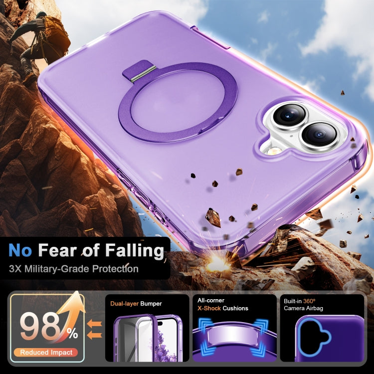 For iPhone 16 Frosted Skin Feel MagSafe Holder 360 Full Body Phone Case(Purple) - iPhone 16 Cases by PMC Jewellery | Online Shopping South Africa | PMC Jewellery | Buy Now Pay Later Mobicred