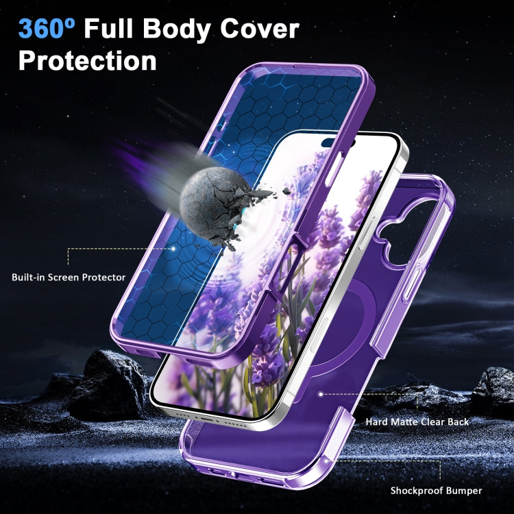 For iPhone 16 Frosted Skin Feel MagSafe Holder 360 Full Body Phone Case(Purple) - iPhone 16 Cases by PMC Jewellery | Online Shopping South Africa | PMC Jewellery | Buy Now Pay Later Mobicred