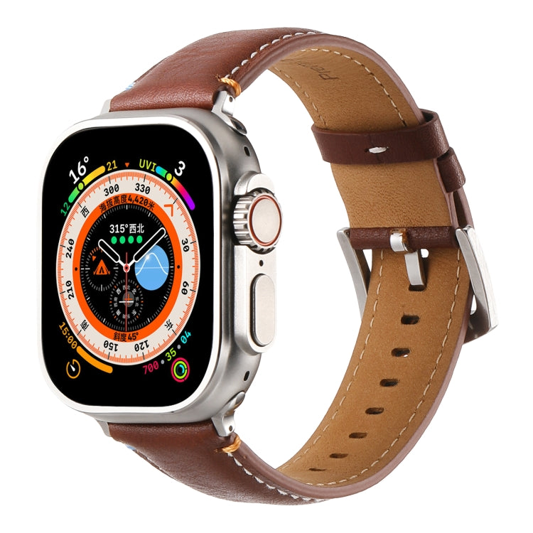 Stitched Genuine Leather Watch Band For Apple Watch 46mm / 49mm / 45mm / 44mm(Pull Up Leather Brown) - Watch Bands by PMC TechLife | Online Shopping South Africa | PMC TechLife | Buy Now Pay Later Mobicred