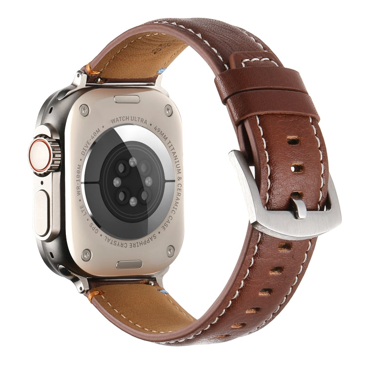 Stitched Genuine Leather Watch Band For Apple Watch 46mm / 49mm / 45mm / 44mm(Pull Up Leather Brown) - Watch Bands by PMC TechLife | Online Shopping South Africa | PMC TechLife | Buy Now Pay Later Mobicred