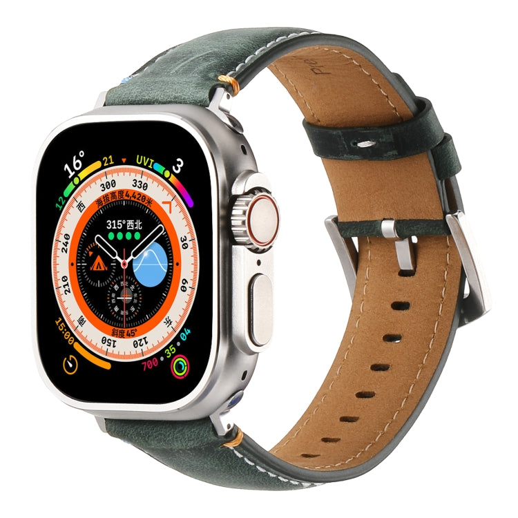 Stitched Genuine Leather Watch Band For Apple Watch 46mm / 49mm / 45mm / 44mm(Frosted Green) - Watch Bands by PMC TechLife | Online Shopping South Africa | PMC TechLife | Buy Now Pay Later Mobicred