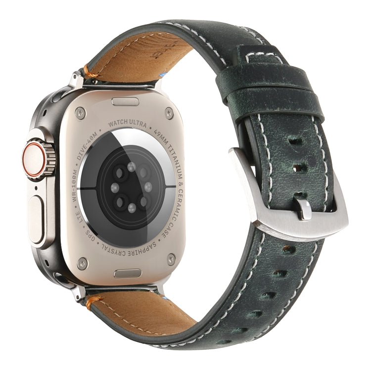 Stitched Genuine Leather Watch Band For Apple Watch 46mm / 49mm / 45mm / 44mm(Frosted Green) - Watch Bands by PMC TechLife | Online Shopping South Africa | PMC TechLife | Buy Now Pay Later Mobicred