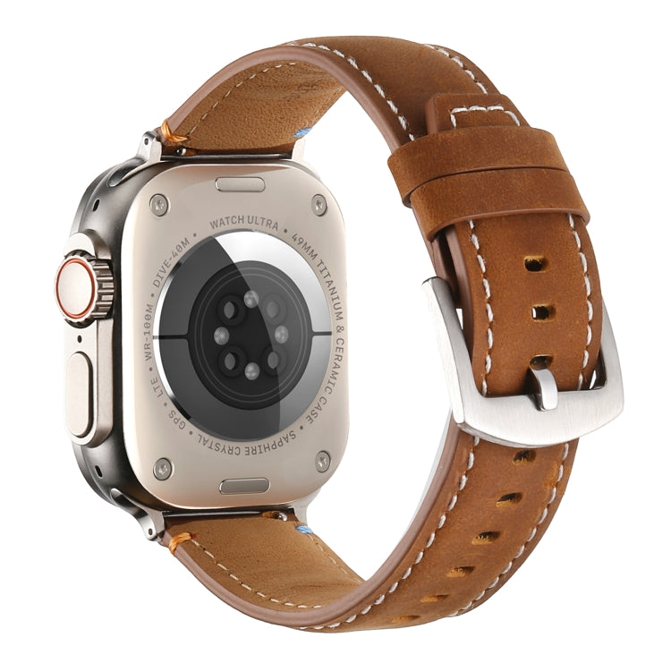 Stitched Genuine Leather Watch Band For Apple Watch 46mm / 49mm / 45mm / 44mm(Frosted Brown) - Watch Bands by PMC TechLife | Online Shopping South Africa | PMC TechLife | Buy Now Pay Later Mobicred