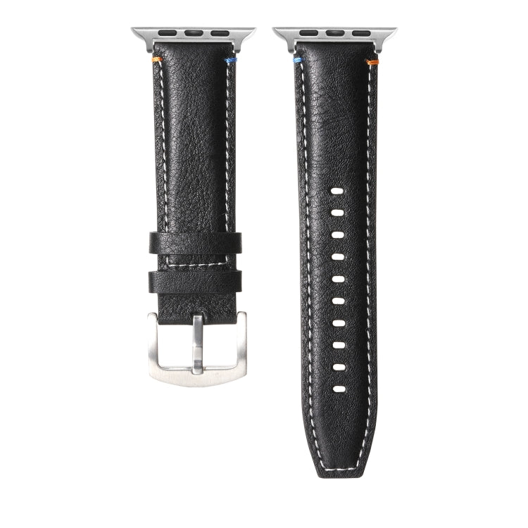 Stitched Genuine Leather Watch Band For Apple Watch 42mm / 41mm / 40mm / 38mm(Pull Up Leather Black) - Watch Bands by PMC TechLife | Online Shopping South Africa | PMC TechLife | Buy Now Pay Later Mobicred