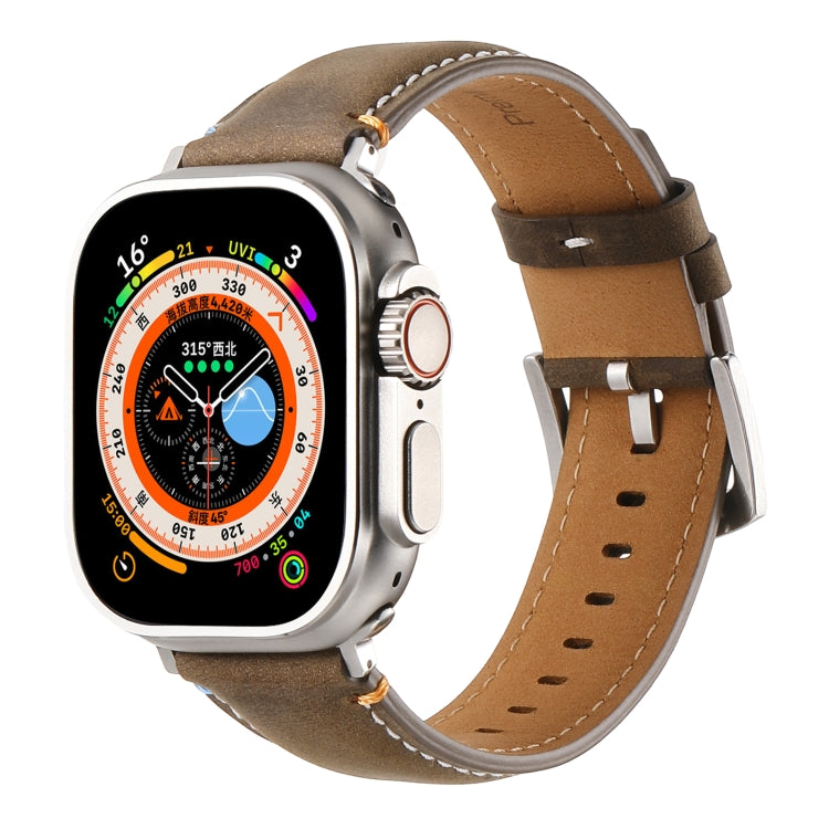 Stitched Genuine Leather Watch Band For Apple Watch 42mm / 41mm / 40mm / 38mm(Frosted  Olive) - Watch Bands by PMC TechLife | Online Shopping South Africa | PMC TechLife | Buy Now Pay Later Mobicred
