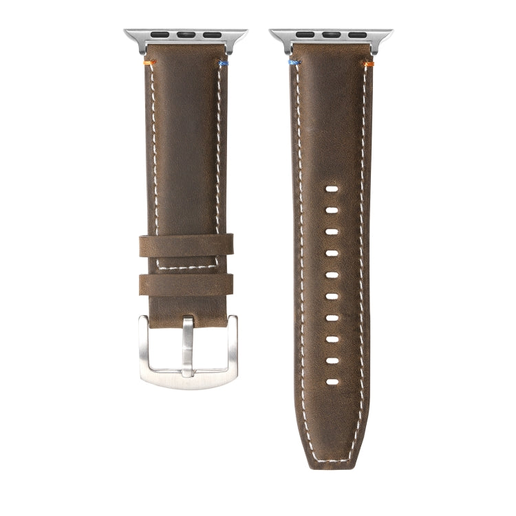 Stitched Genuine Leather Watch Band For Apple Watch 42mm / 41mm / 40mm / 38mm(Frosted  Olive) - Watch Bands by PMC TechLife | Online Shopping South Africa | PMC TechLife | Buy Now Pay Later Mobicred