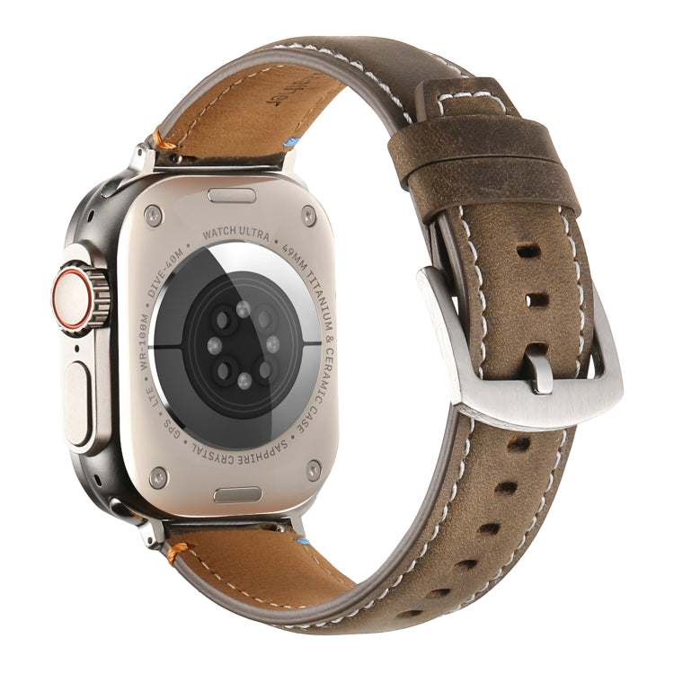 Stitched Genuine Leather Watch Band For Apple Watch 42mm / 41mm / 40mm / 38mm(Frosted  Olive) - Watch Bands by PMC TechLife | Online Shopping South Africa | PMC TechLife | Buy Now Pay Later Mobicred