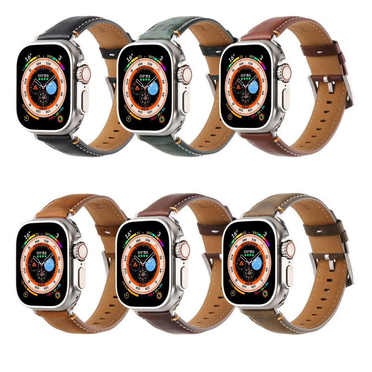 Stitched Genuine Leather Watch Band For Apple Watch 42mm / 41mm / 40mm / 38mm(Frosted  Olive) - Watch Bands by PMC TechLife | Online Shopping South Africa | PMC TechLife | Buy Now Pay Later Mobicred