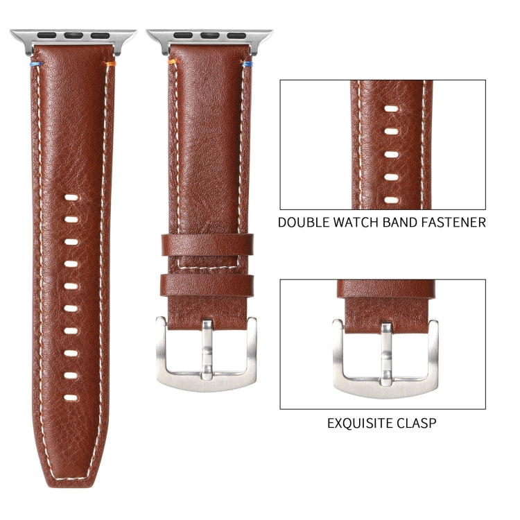 Stitched Genuine Leather Watch Band For Apple Watch 42mm / 41mm / 40mm / 38mm(Frosted  Olive) - Watch Bands by PMC TechLife | Online Shopping South Africa | PMC TechLife | Buy Now Pay Later Mobicred