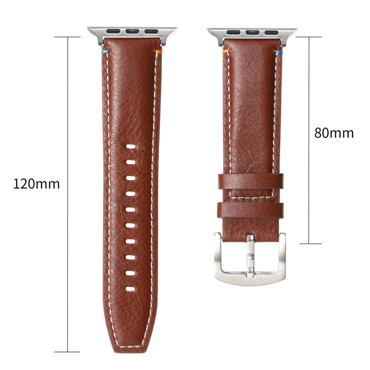Stitched Genuine Leather Watch Band For Apple Watch 42mm / 41mm / 40mm / 38mm(Frosted  Olive) - Watch Bands by PMC TechLife | Online Shopping South Africa | PMC TechLife | Buy Now Pay Later Mobicred