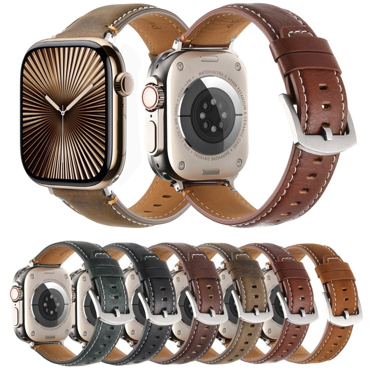 Stitched Genuine Leather Watch Band For Apple Watch 42mm / 41mm / 40mm / 38mm(Frosted  Olive) - Watch Bands by PMC TechLife | Online Shopping South Africa | PMC TechLife | Buy Now Pay Later Mobicred