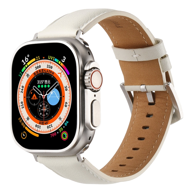 Plain Genuine Leather Watch Band For Apple Watch 46mm / 49mm / 45mm / 44mm(White) - Watch Bands by PMC TechLife | Online Shopping South Africa | PMC TechLife | Buy Now Pay Later Mobicred